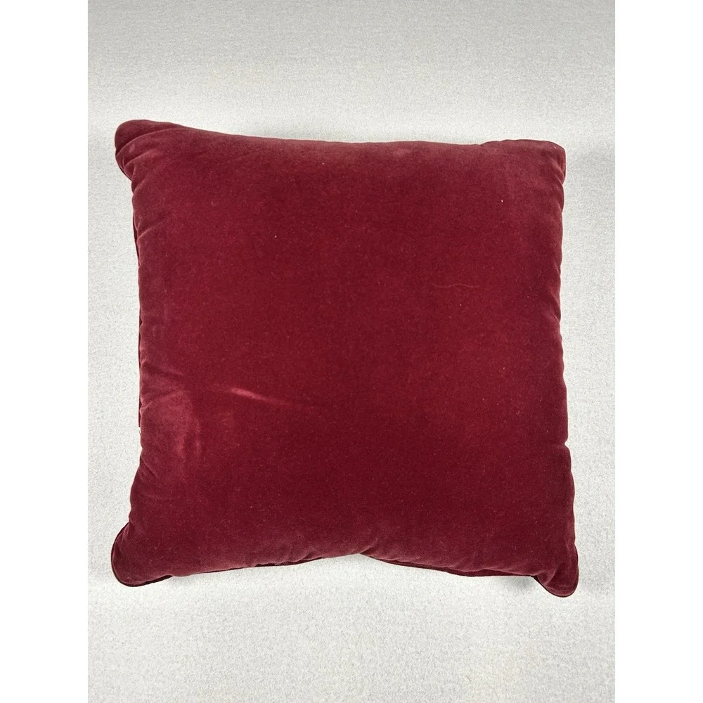 Christmas Tapestry Throw Pillow Old World Santa Snow Tree Red Velvet 14